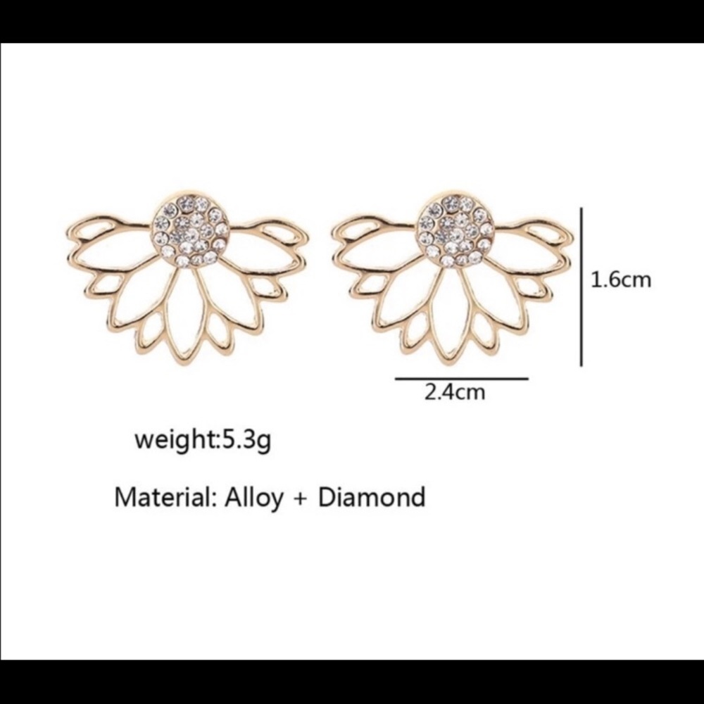 Gold Crystal Stud Earrings - Picture 2 of 2